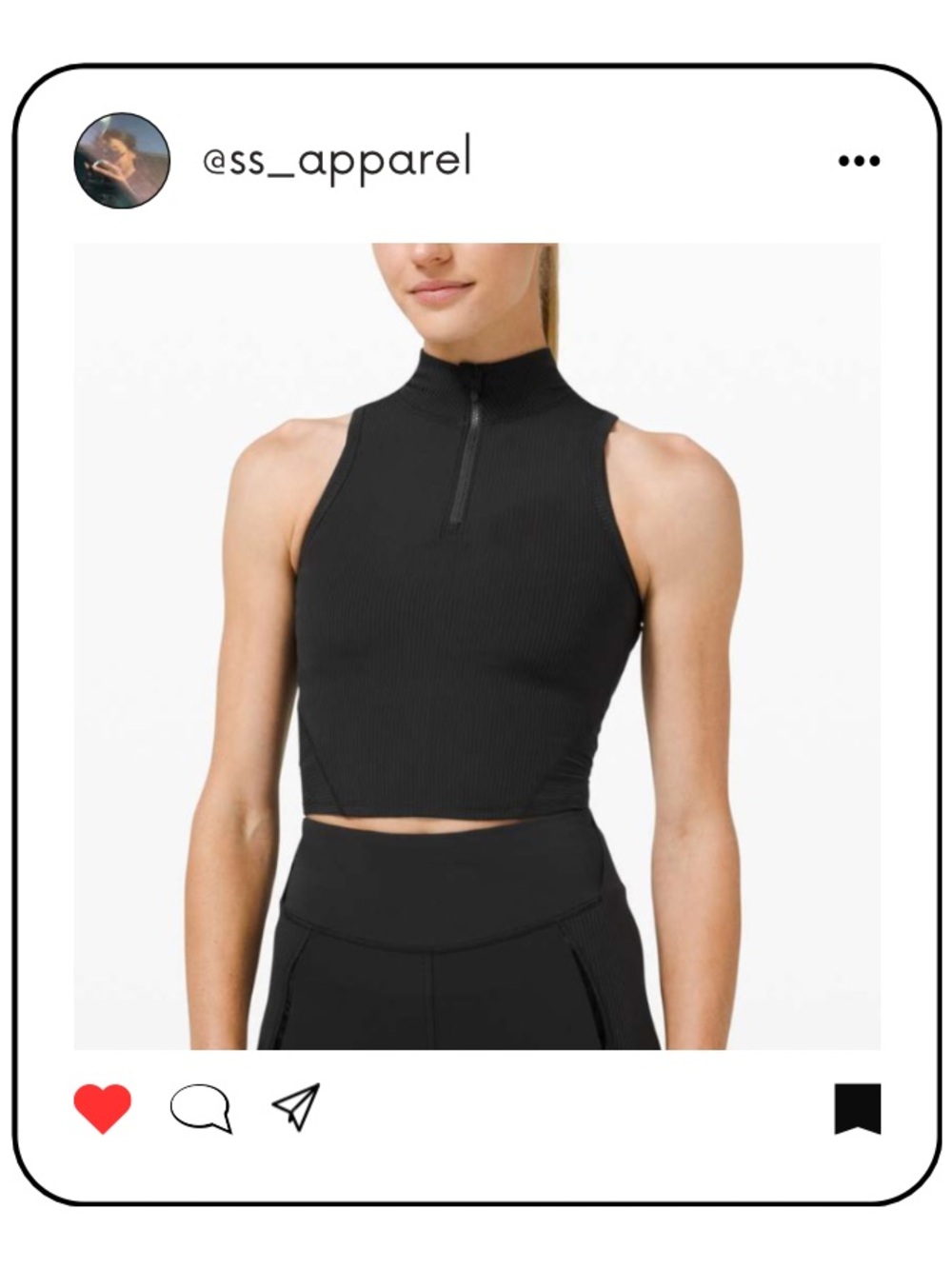 lululemon athletica Black Ribbed High-Neck Zip Crop Tank
